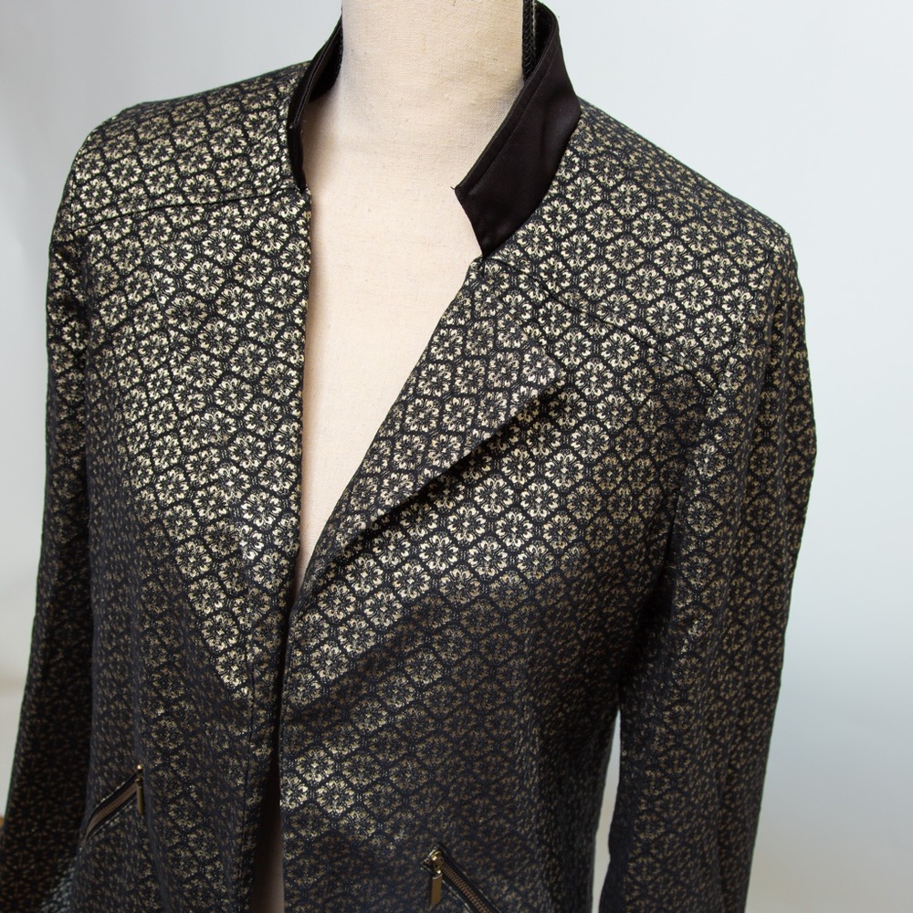 Metallic fabric black & gold blazer jacket Chico’s 8